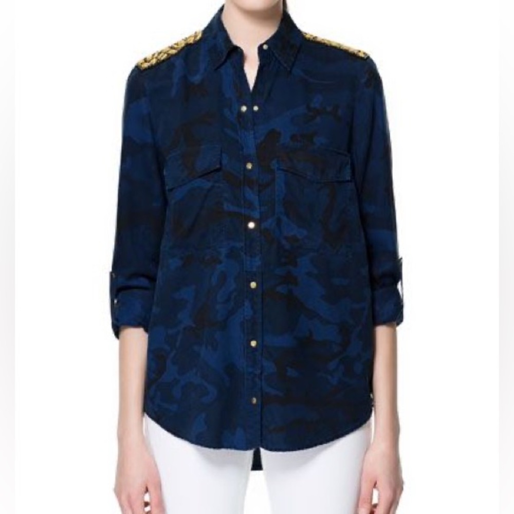 Zara blue camo button down